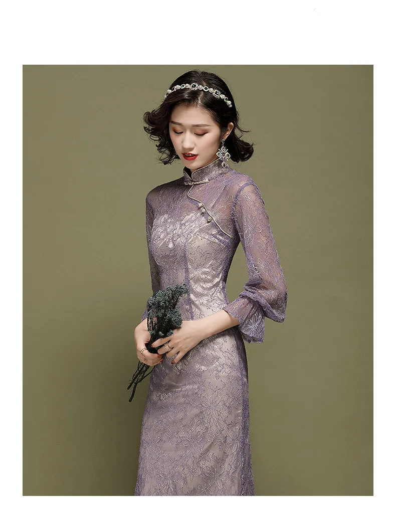 

Летнее китайское Ретро стиль воротник Мандарин тонкий ручной работы вышитые кружева два слоя Cheongsam молочное платье для женщин