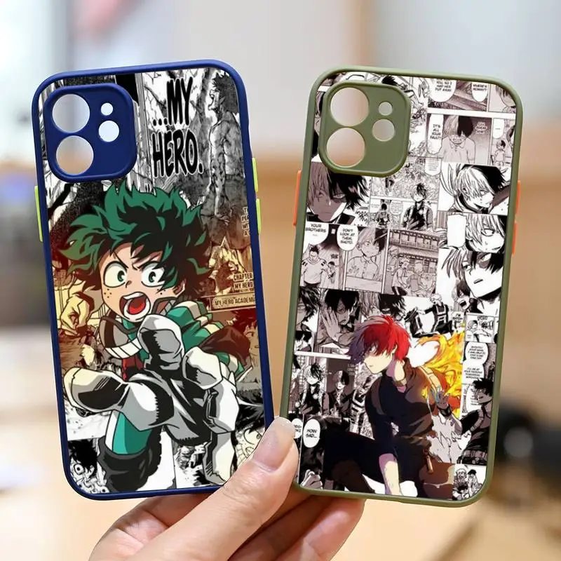 

My Hero Academia anime Phone Case For iPhone 12 11 Mini Pro XR XS Max 7 8 Plus X Matte transparent Back Cover