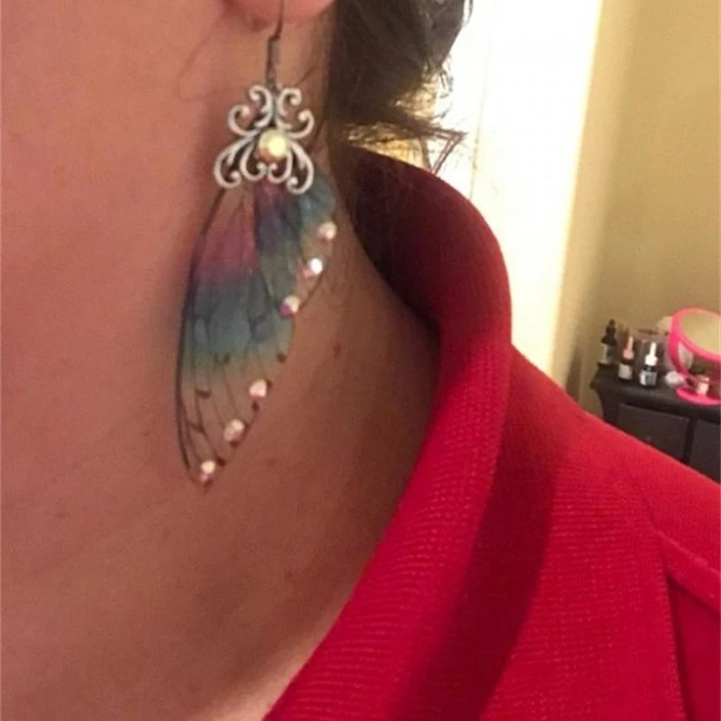 

New Creative Colorful Wings Earrings Cicada Wings Gradient Color Earrings Women's Holiday Anniversary Jewelry