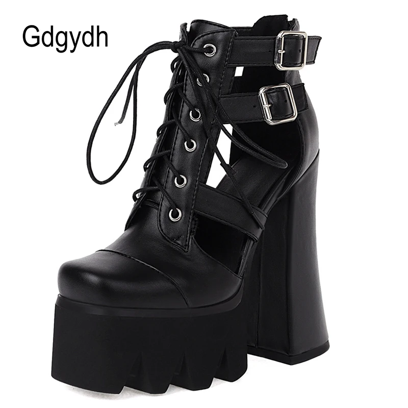 

Gdgydh 2021 Spring Summer Women Ankle Boots Lace-Up Buckles Designs Lady Short Motorcycle Boots Round Toe Punk Plus Size 35-43