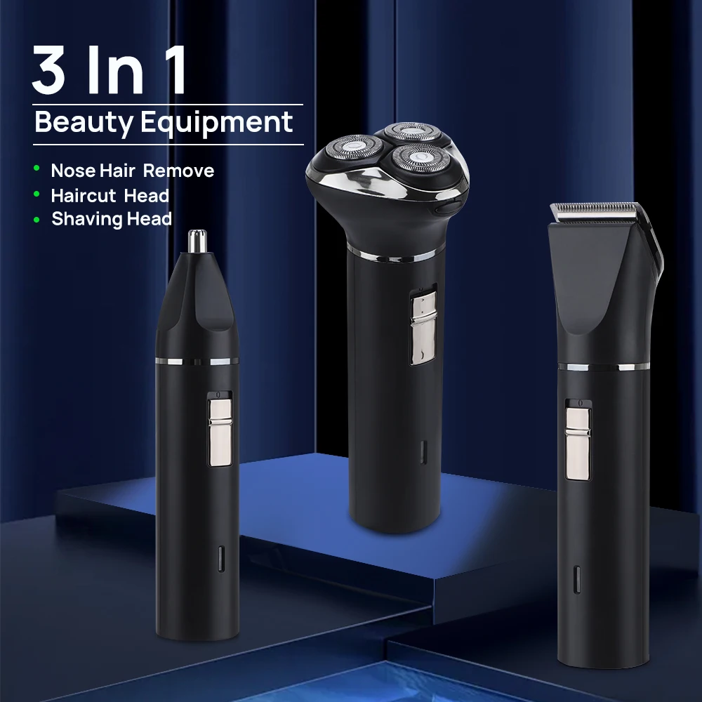 3 in 1 Shaver Man Electric Razor with Hair Cutting Clipper Machine and Nose Trimmer Beard Blades Shaving Set USB Rechargeable | Бытовая