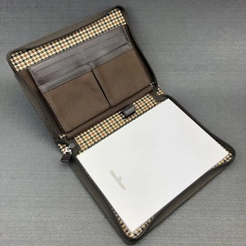 B5 Folder Multifunctional Portable Office Binder Card Holder Zipper Management Clip Genuine Leather Document Notepad Business