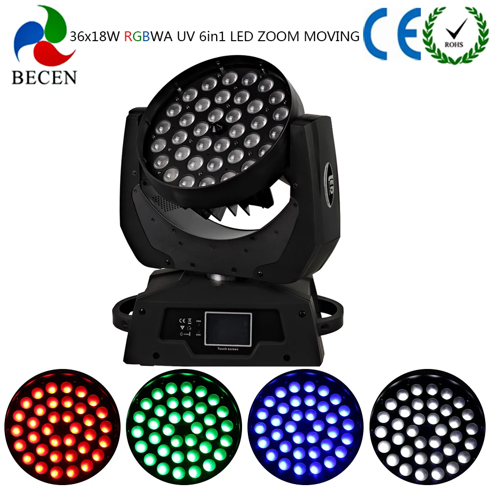 4pcs Stage Lights Flight Case Touch Screen 36x18W UV 6in1 Zoom Led Beam Wash Moving Head Light Power Tax Paid |