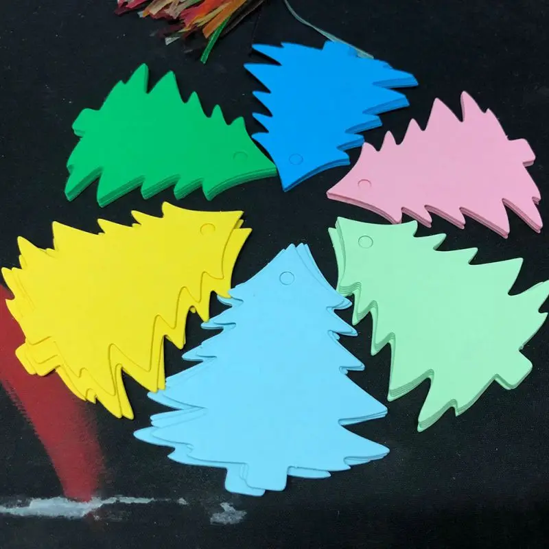 120 шт Рождественская елка висячая бумажная бирка Подарочная вывеска с лентой из