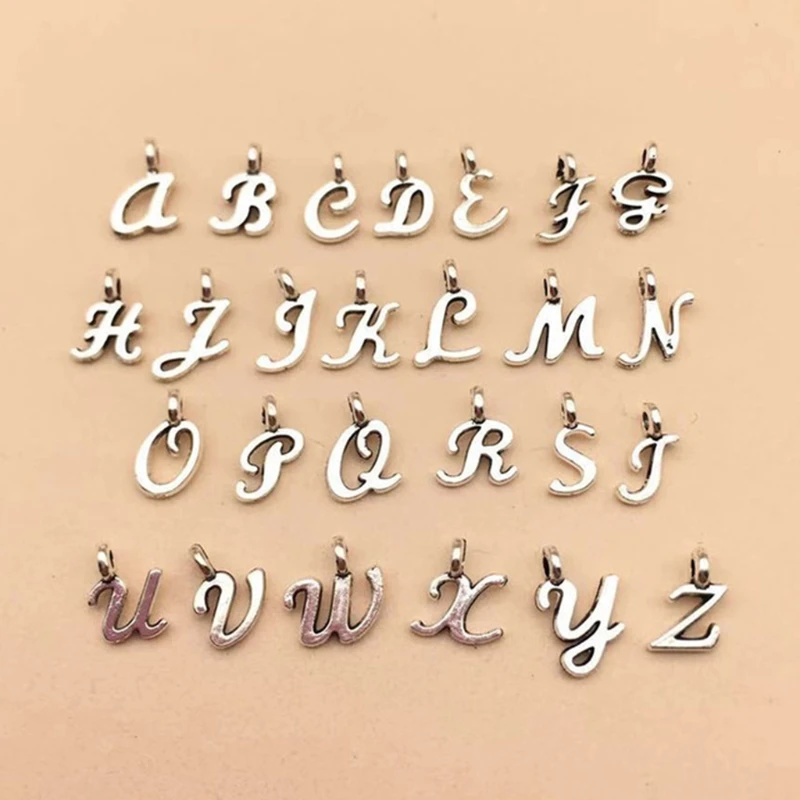 

26 English Alphabet Small Alloy Pendants Tibetan Silver Accessories Bracelet Pendant Diy Jewelry Accessories