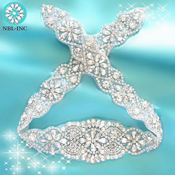 (1 шт.) Свадебная аппликация Стразы с серебряными кристаллами ручной работы