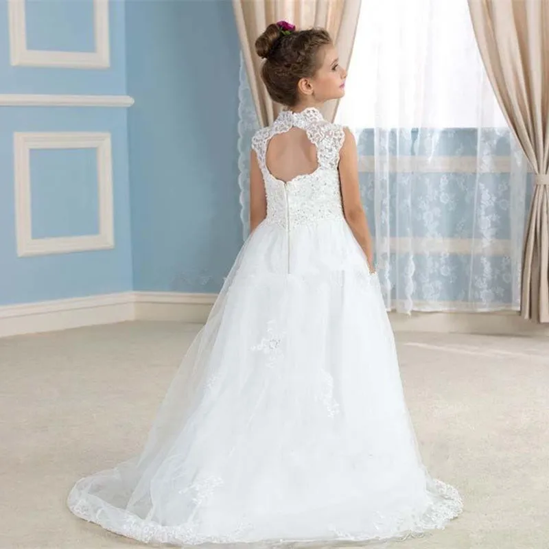 White Flower Girl Dress for Wedding High Neck First Communion Bridesmaid Party Gowns | Свадьбы и торжества