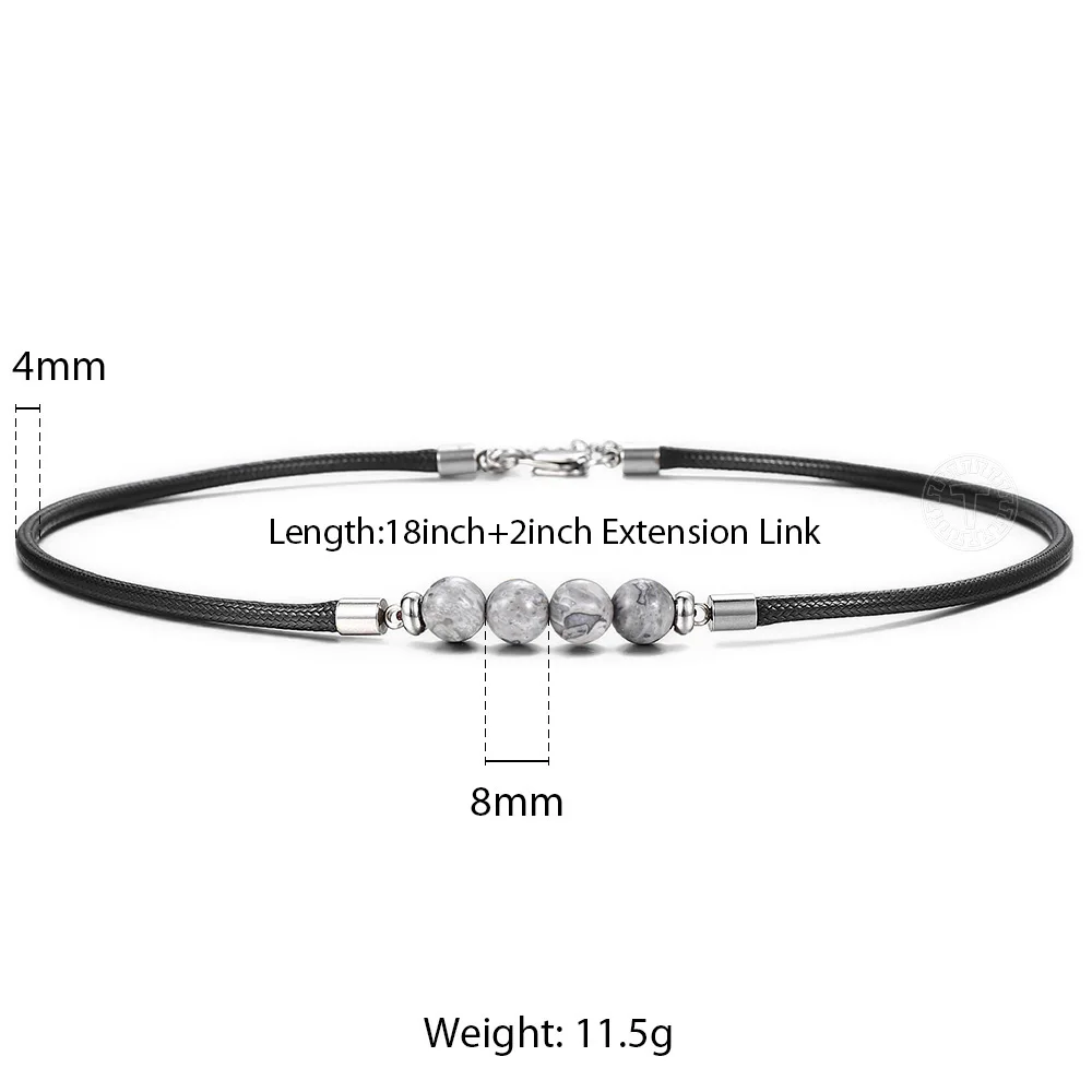 DN140 Trendsmax 8mm Natural Tiger Eye Stone Bead Necklace Charm Black Leather Cord Choker Necklace for Men Women Jewelry Gift DN125 - Metal Color: DN140