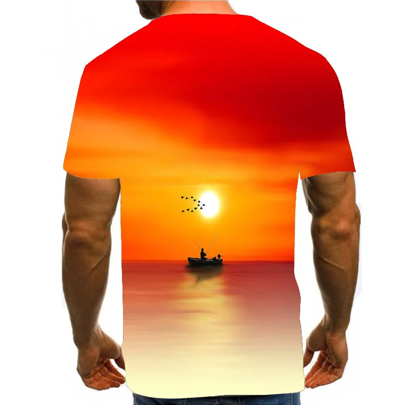

UNEY Angler Shirts For Men US Size T Shirt Natural Dusk Tees 3D Print Tee Shirt Sunset Tops Image Short Sleeve