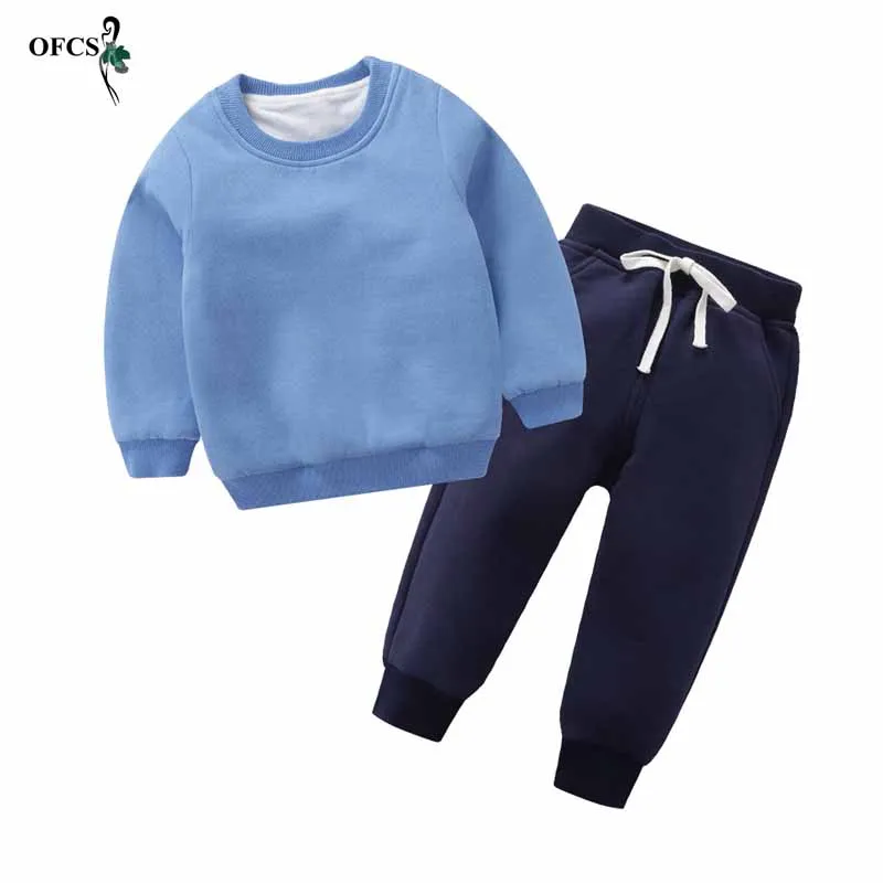 

Children's Clothing Winter Warm Suit Fleece+Trousers Set Boys Girls Velvet Long sleeve T-shirt Sportsuit Casual Outfits 2PCS