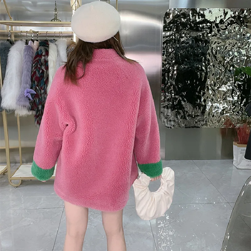 Winter Chinese Style Women's High Quality Pink Color Wool Fur Leather Coat C710