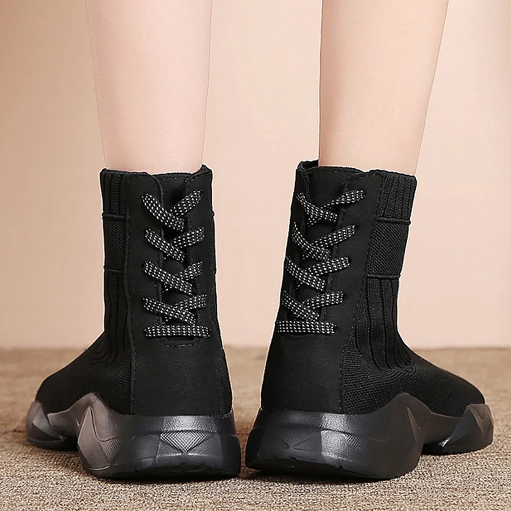 Модные зимние ботинки носки для женщин черная обувь сетчатая повседневная