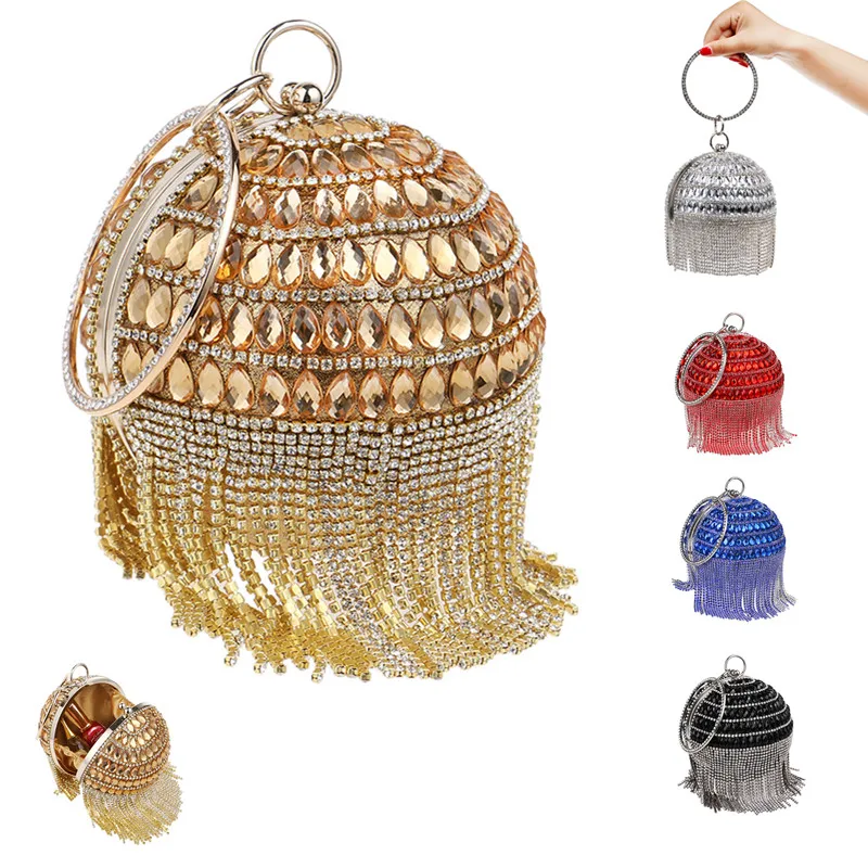Женский круговой клатч кристалльное с кисточкой вечерние сумки акриловые