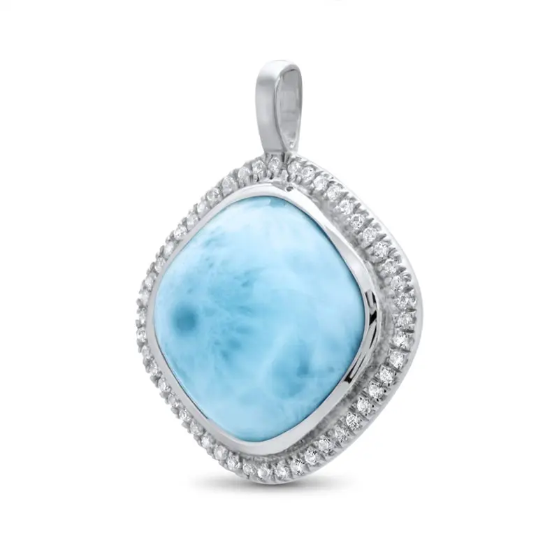 

High Quality 925 Sterling Silver Cushion Cut Natural Larimar Stud Earrings for Womens Jewelry Gift