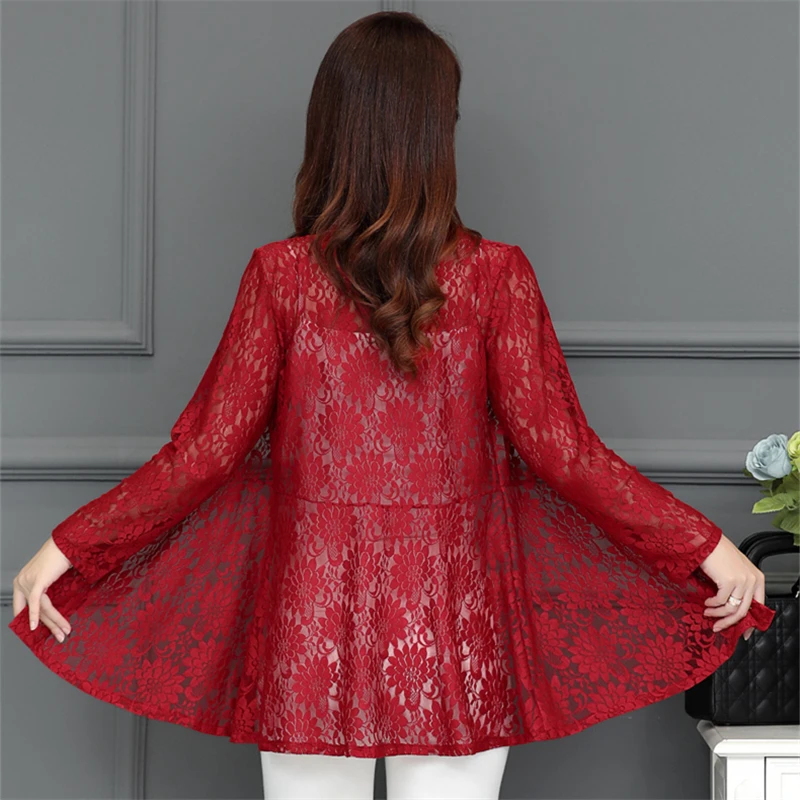 

Summer Lace Shawl Cardigan Net yarn Sun Protection Clothing Plus size Thin Long sleeve Tops Oversize Women Coat 5XL