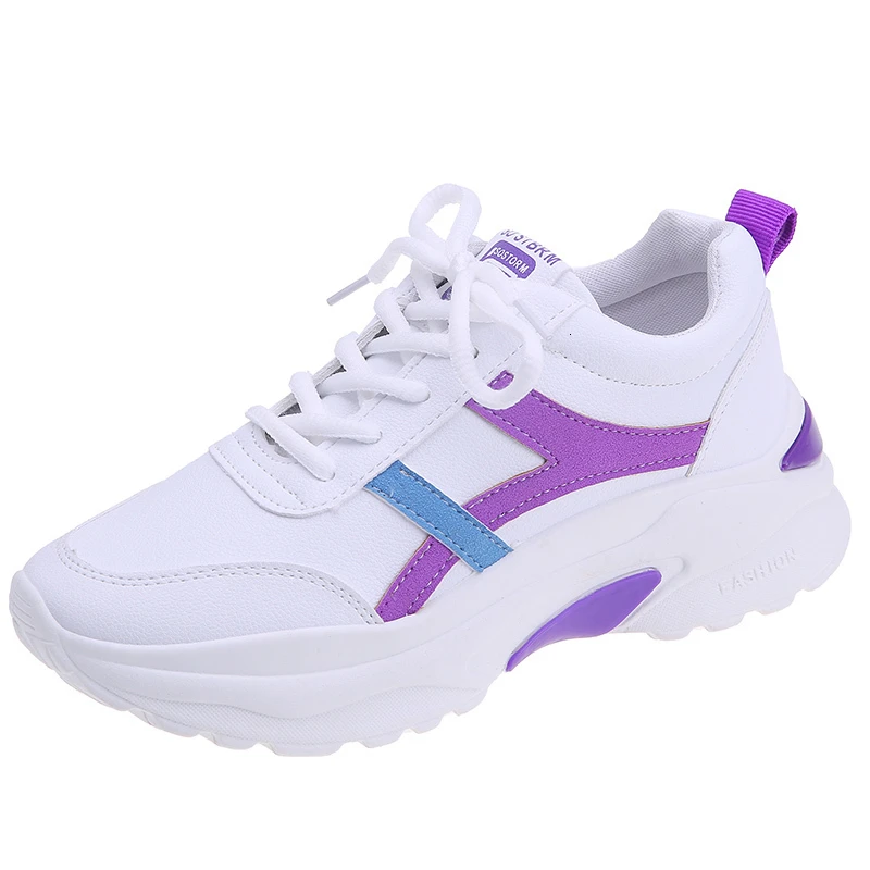 Женские массивные кроссовки в Корейском стиле белые кожаные на платформе 5 см со