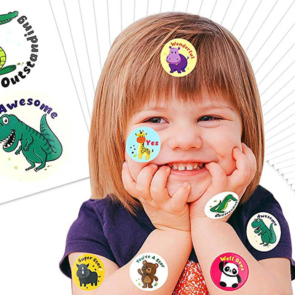 Pegatinas de recompensa para ni&ntilde;os, pegatinas motivacionales de 1 pulgada con animales para estudiantes de recompensa, rollo por 500 Uds.-4