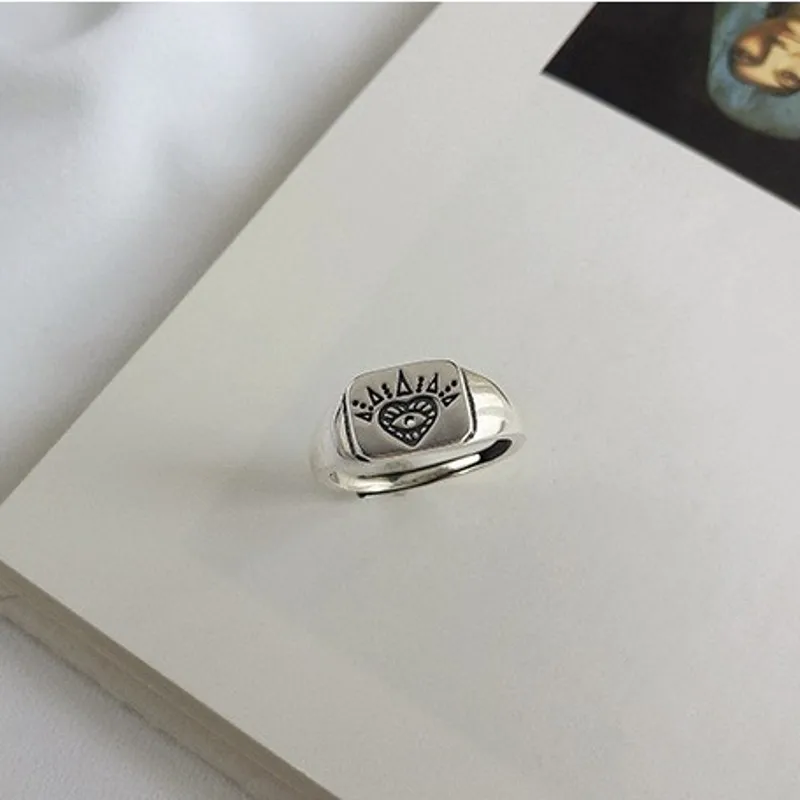 2019 new 100% real s925 pure silver ring for female old Thai trend heart-shaped pattern 925 woman's | Украшения и аксессуары