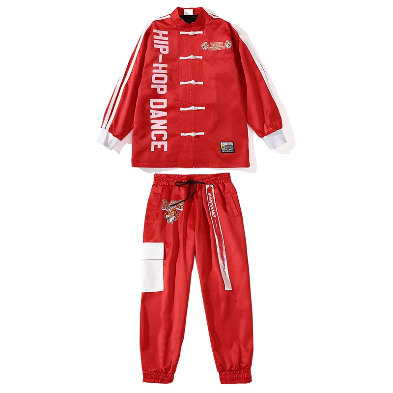 

2021 Children'S Hip-Hop Dance Clothes For Boys Girls Chinese Style Hiphop Loose Red Outfits Jazz Street Dance Costumes 120-170cm