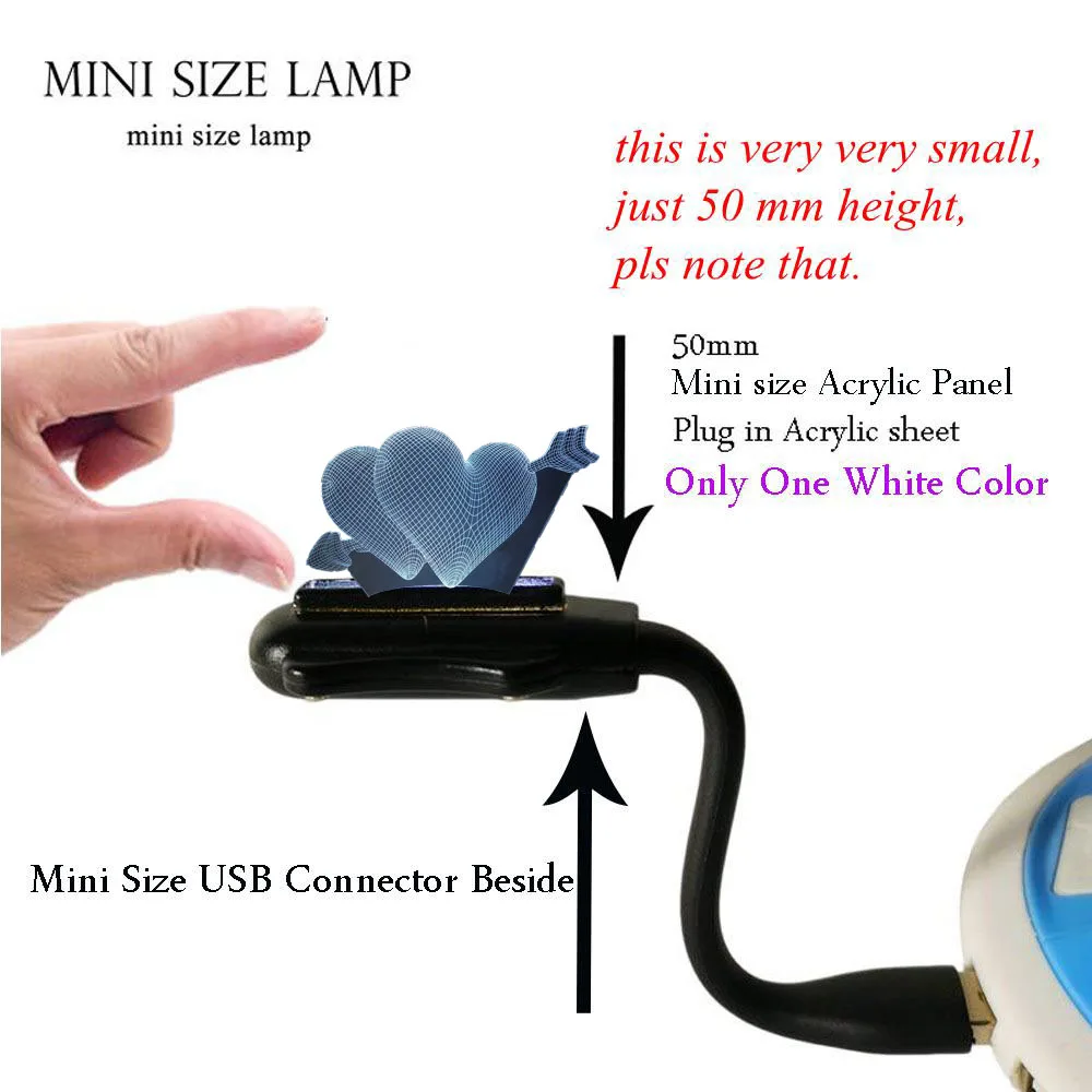 Mini USB Lamp Лучший подарок для влюбленных, Стрела любви, 3D, визуальный Настольный светильник, стрела купидона в сердце, RGB, многоцветный светодиодный ночник, подарок для пары - Испускаемый цвет: Mini USB Lamp