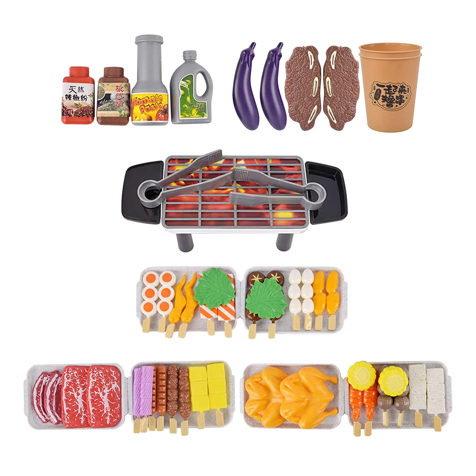 

Kids Simulation Food Pretend Bbq Toys Miniature Fried Chicken Steak Meatball Barbecue Set Simulation Food Cooking Play Original
