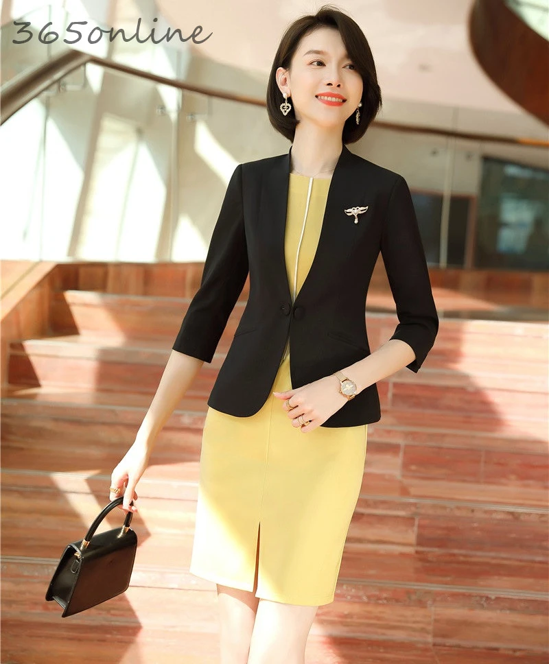 

Formal Uniform Designs Women Blazers with 2 Piece Set Dress and Jackets Coat for Ladies Work Wear Spring Summer Business Suits