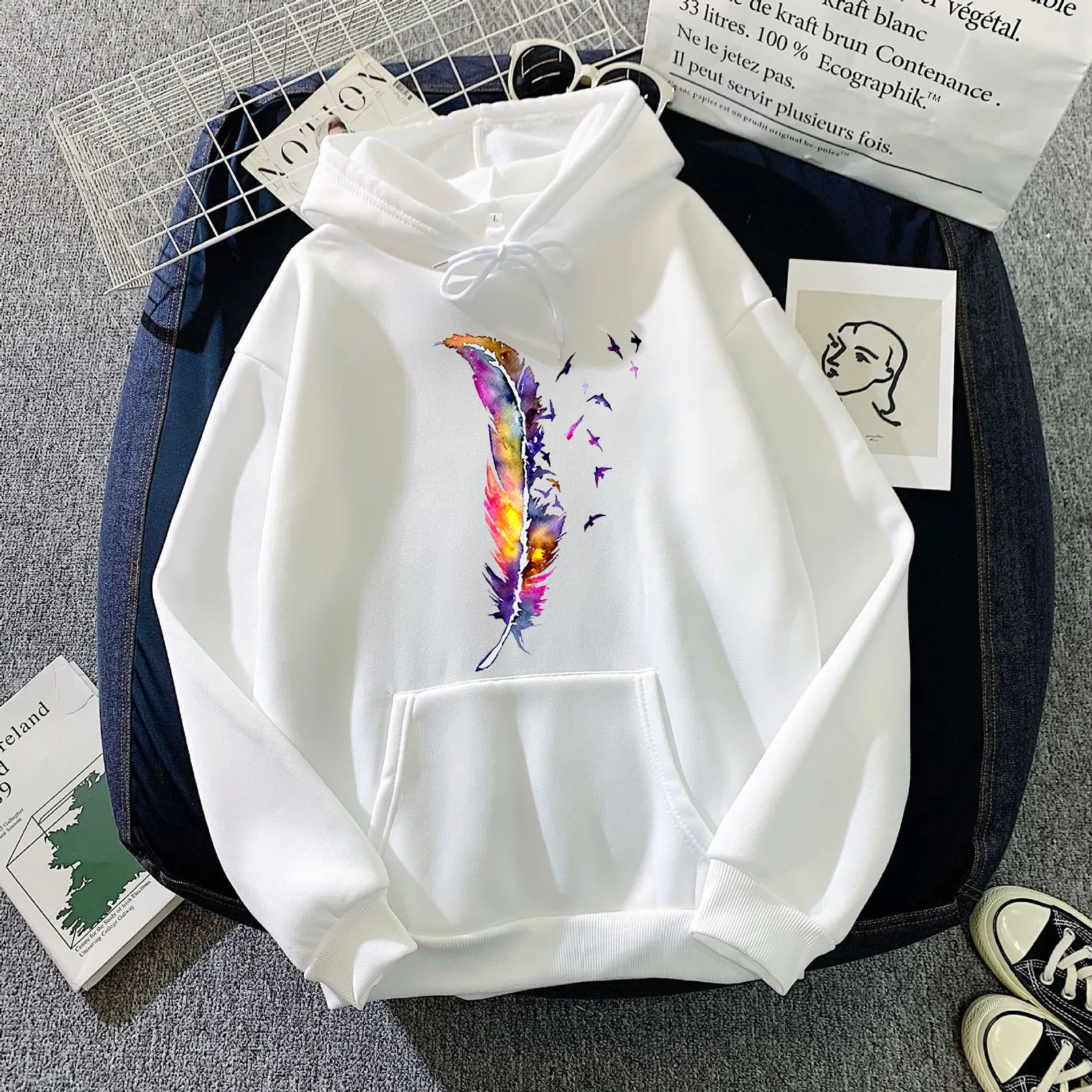 Casual Vintage Korean Pullovers Women sweetshirts Hoodies Oversized Printing Nothing Is Real Sweatshirts Hooded Harajuku Spring