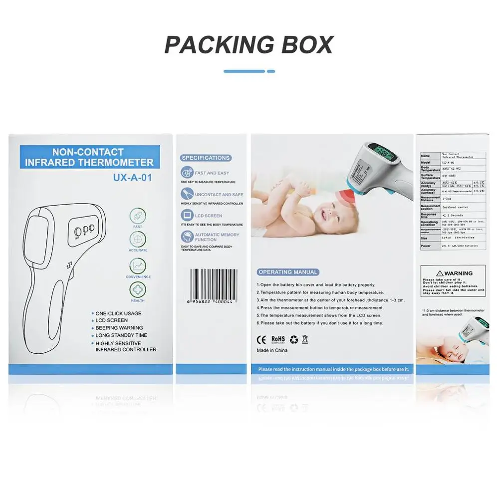 

2020 Non-Contact Thermometer Infrared Thermometer Forehead Body Baby Adults Outdoor Home Digital Infrared Fever Ear Thermometer