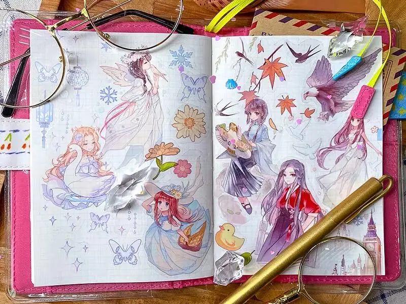 

Fairy Girl and Bird PET Tapes Bullet Journal Masking Tape Adhesive Tape DIY Scrapbooking PET Stickers