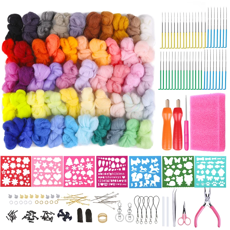

LMDZ Wool Felting Needle Kit Soft Roving Wool Fibre For Needle Felting DIY Doll Needlework Fabric Starter Spinning Craft Sets