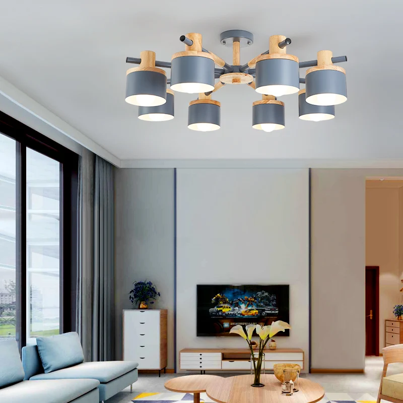 Современная люстра в скандинавском стиле Круглая Металлическая лампа с абажуром