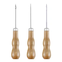 3pcs leather craft awl tool wooden handle sewing awl diy handmade leather sewing tools shoes repair double gourd punching tool