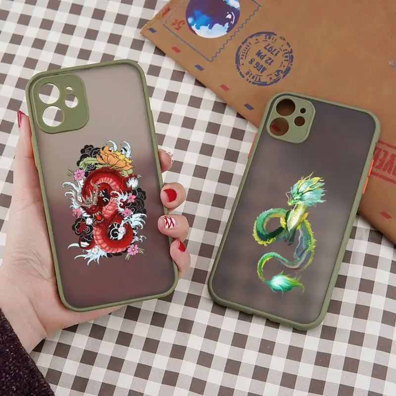 

Remazy Fashion Dragon Phone Case for iphone 12 XS 11 pro max mini 7 8 6 6s plus SE2020 X XR shockproof Army Green cases shell