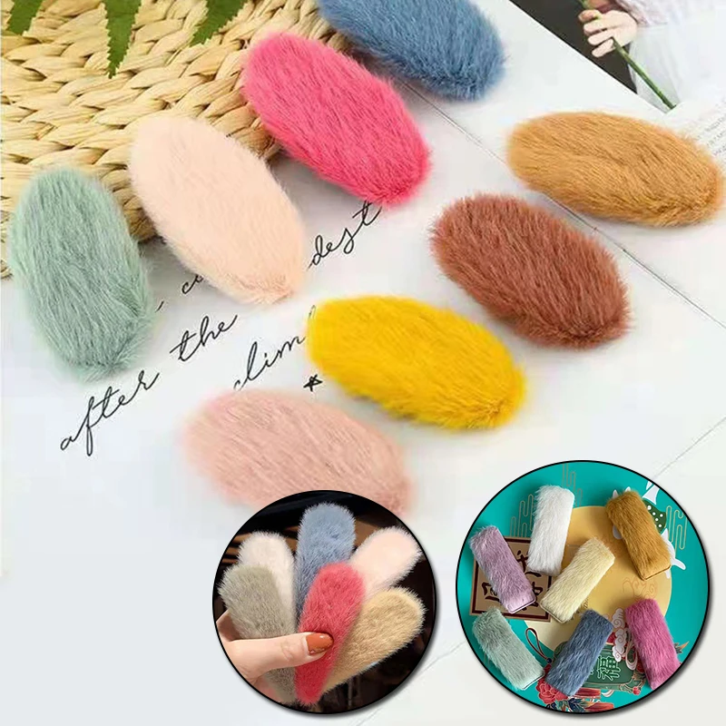 

4Pcs Plush Hairpins BB Clip Girls Kids Candy Colors Faux Fur Hair Clip Barrettes Fashion Hair Headdress Headwear Accessories