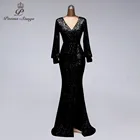 Черное вечернее платье с длинным рукавом и блестками, платье для выпускного вечера, платье для официальной вечеринки, светоотражающее платье, вечернее платье