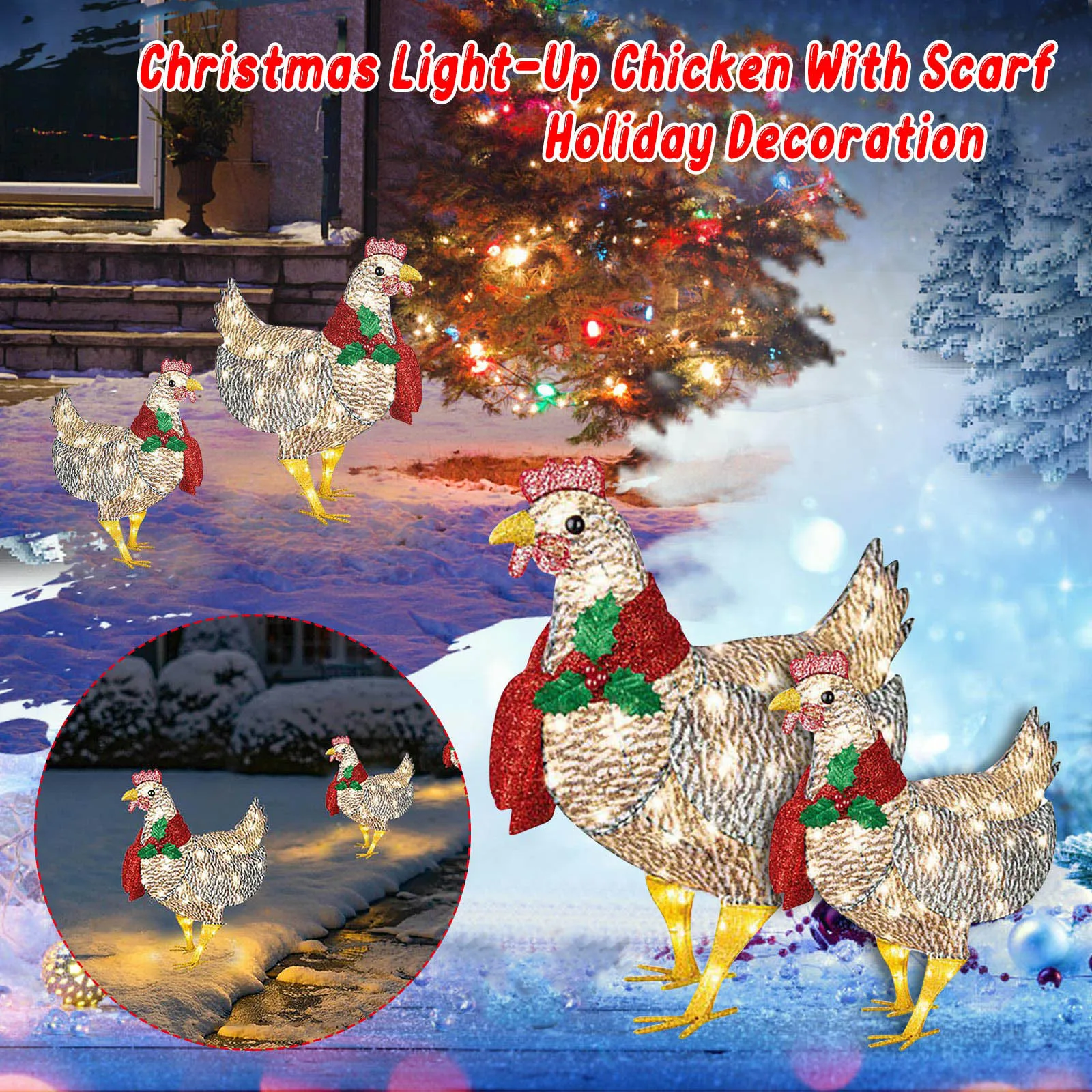 

2pc Light-up Chicken Creativity Christmas Holiday Decoration Animal Garden Yard Art Chicken Ornaments Christmas Decorations d5