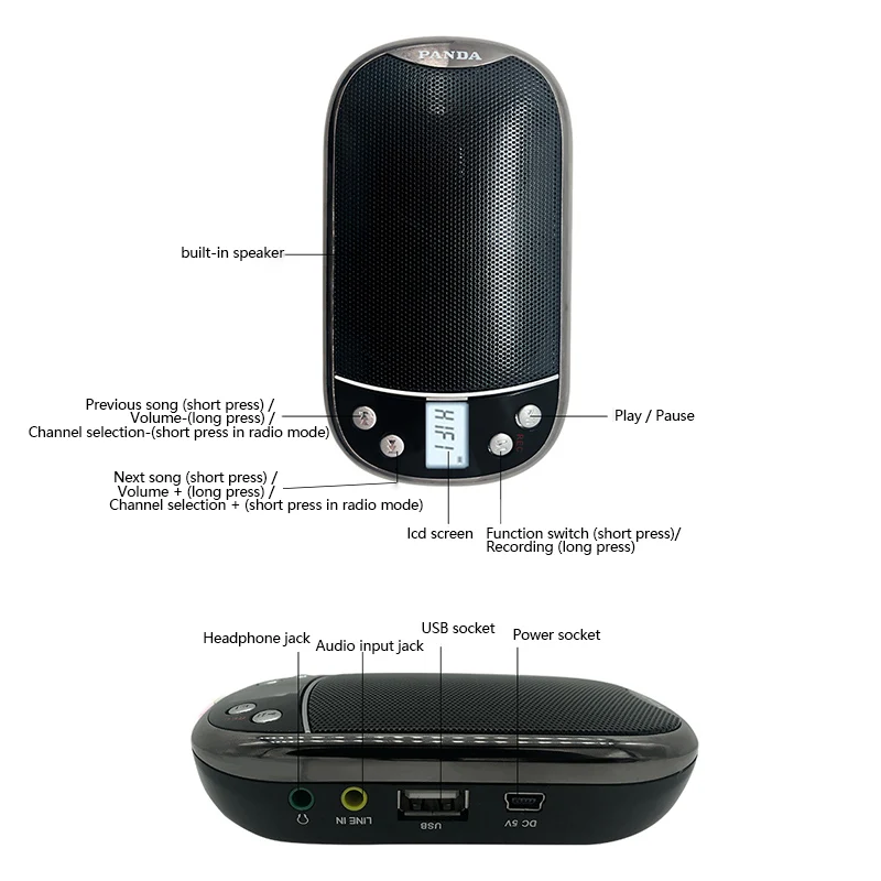 Digital Walkman FM Radio Speaker Recorder-LCD Display Memory Card USB Jack MP3 Player HiFi Soundcore Audio-Elderly Music News |