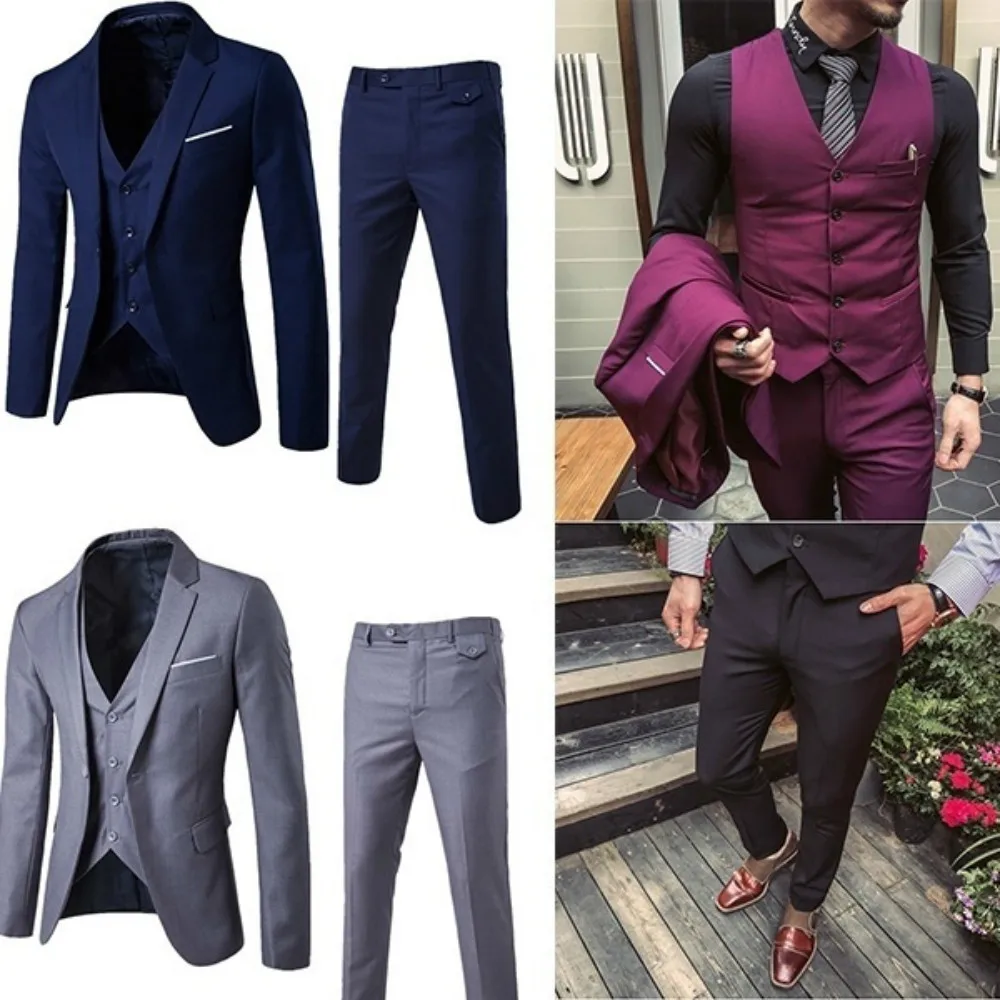 

Slim Mens Suits Men Dress Suits Business Wear Slim Fit Wedding Groom Suits 3 Piece of Suits High Quality Men Leisure