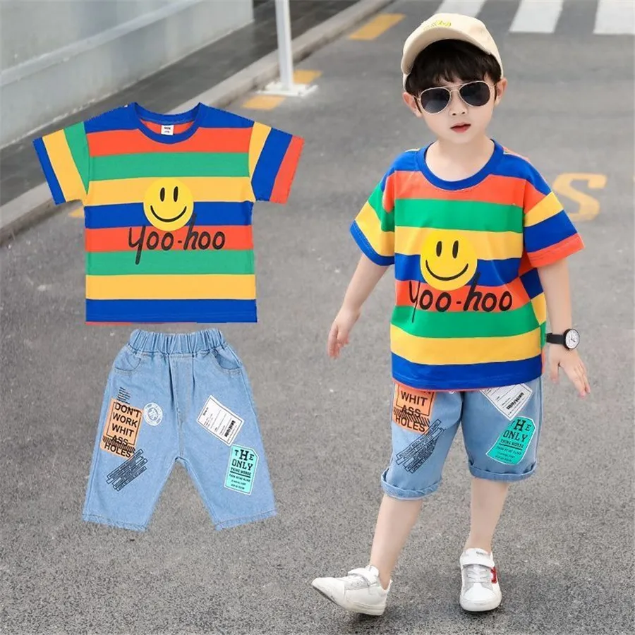 Летние комплекты одежды для мальчиков Детские наряды футболка + штаны детский