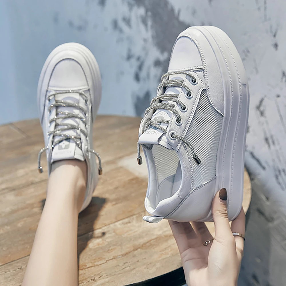 

2021 Summer Platform Sneakers For Women Mesh Breathable White Sneakers Casual Vulcanized Shoes Zapatillas Mujer White Shoes New