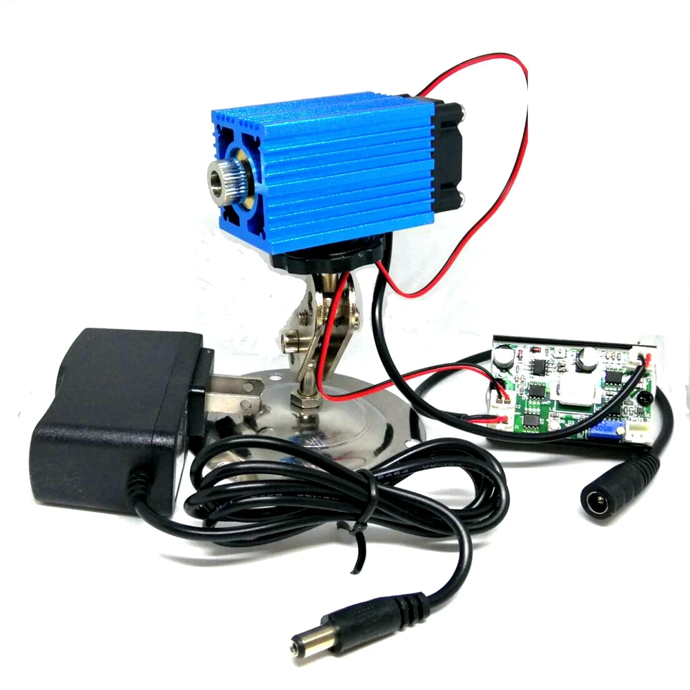 2000/4000mw High Power 445nm 450nm 2W/4W Blue Laser Diode Module Focusable Head W/ TTL Cooling Fan & 12V Adapter Locator
