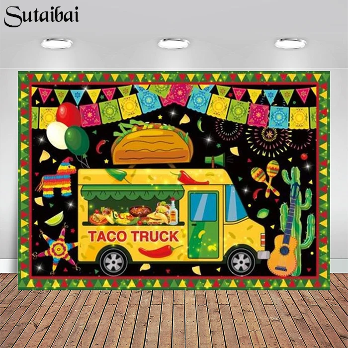 

Mexican Taco Bout Fiesta Cinco De Mayo Truck Backdrop Baby Shower Colourful 1st Birthday Festival Party Decoration Background