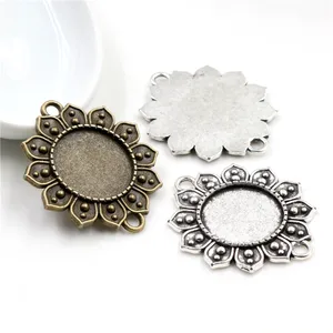10 шт 18 мм Внутренний размер античная бронза и посеребренный цветок соединение Стиль кабошон базовая Камея Подвеска Подвески