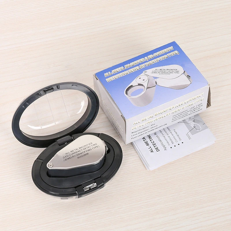 

Illuminated Jeweler LED UV Lens Loupe Magnifier with Metal Construction and 40X Optical Glass