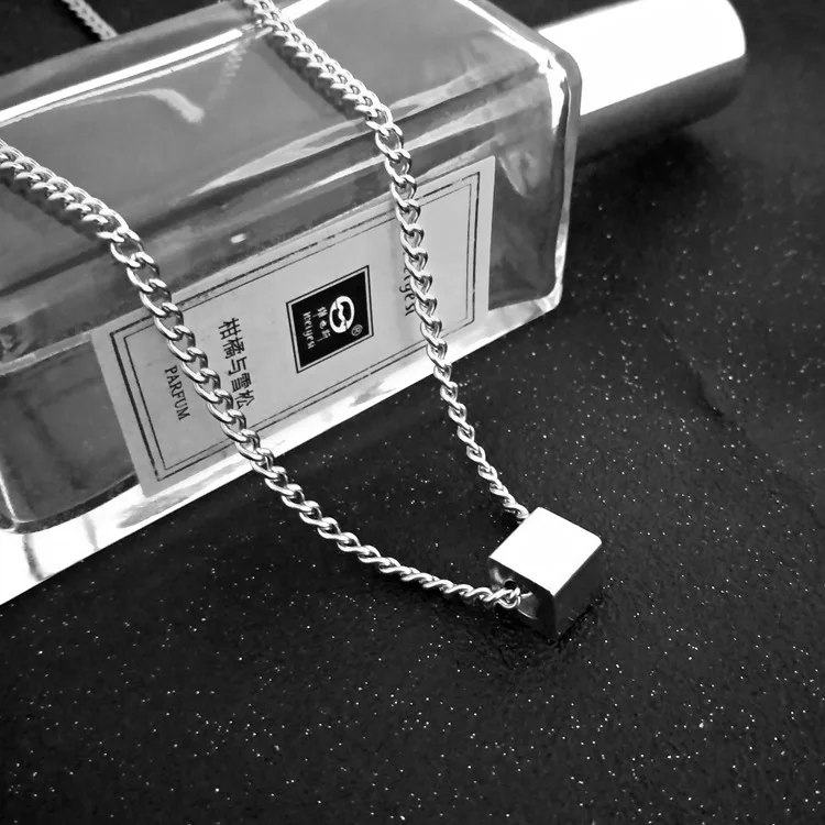 

Square Necklace Chain Stainless Steel Necklace women men's simple long chain Square Pendant Necklace statement lovers jewelry