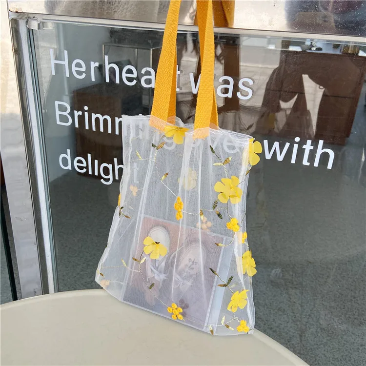 

Summer Flower Bag Mesh Fairy Embroidered Handbag Beach Japanese Bag