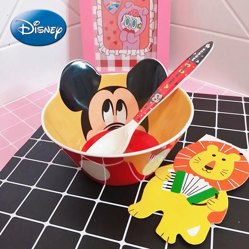 

Disney Cute Cartoon Mickey Mouse Minnie Tableware Simple Household Children Eating Bowl Anti-fall and Anti-hot Spoon Fork Bowl