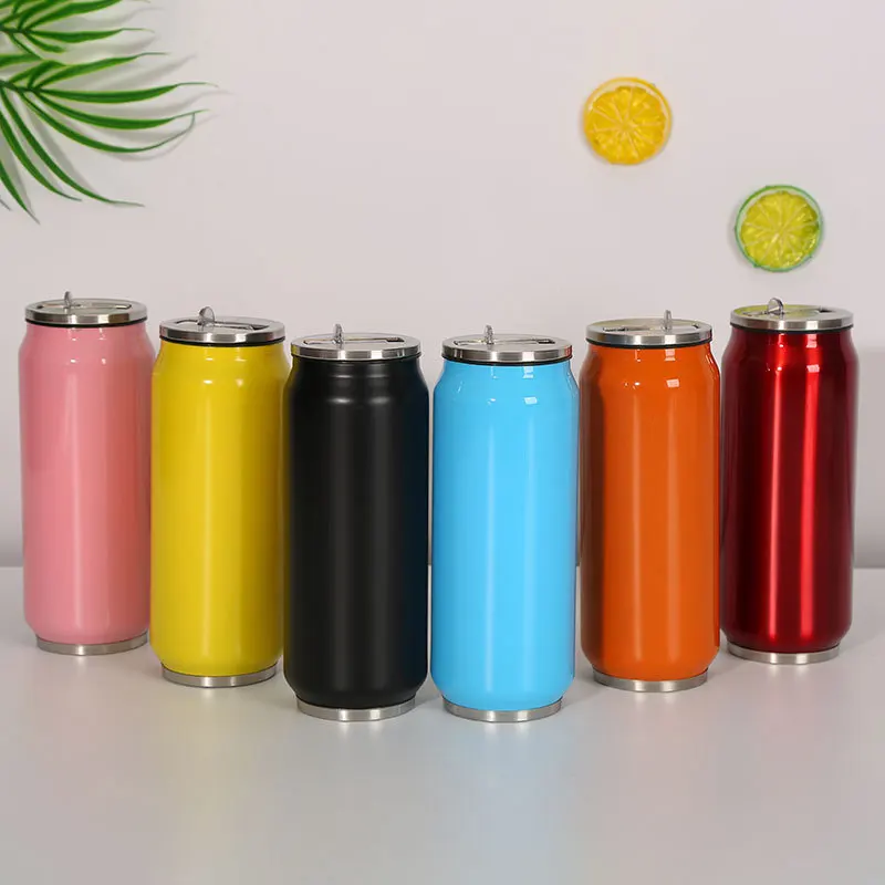 

2021 500ML Sports Thermos Cup With Straw Thermal Beverage Cans Cola Mugs Stainless Steel Vacuum Insulated Water Bottles news