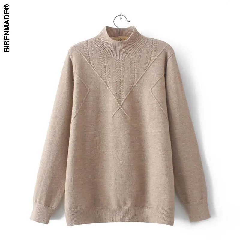 

2021 Autumn Winter Sweater Women Clothes Plus Size&Curve Jumper Simple Half High Collar Cross Female Knitted Pullovers