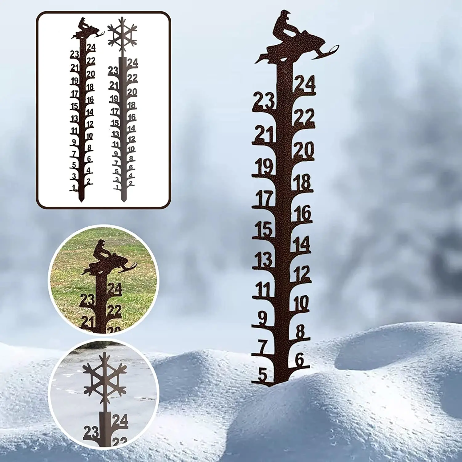 

Snowflake Snow Gauge Snow Yard Sign Snow Mountain Motorcycle Garden Outdoor Snow Gauge Winter Wall Decor Tool